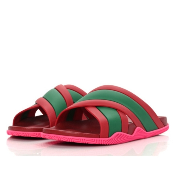 GUCCI Rubber Web Womens Criss Cross Slide Sandals  Coral New Shamarock - Picture 5 of 13